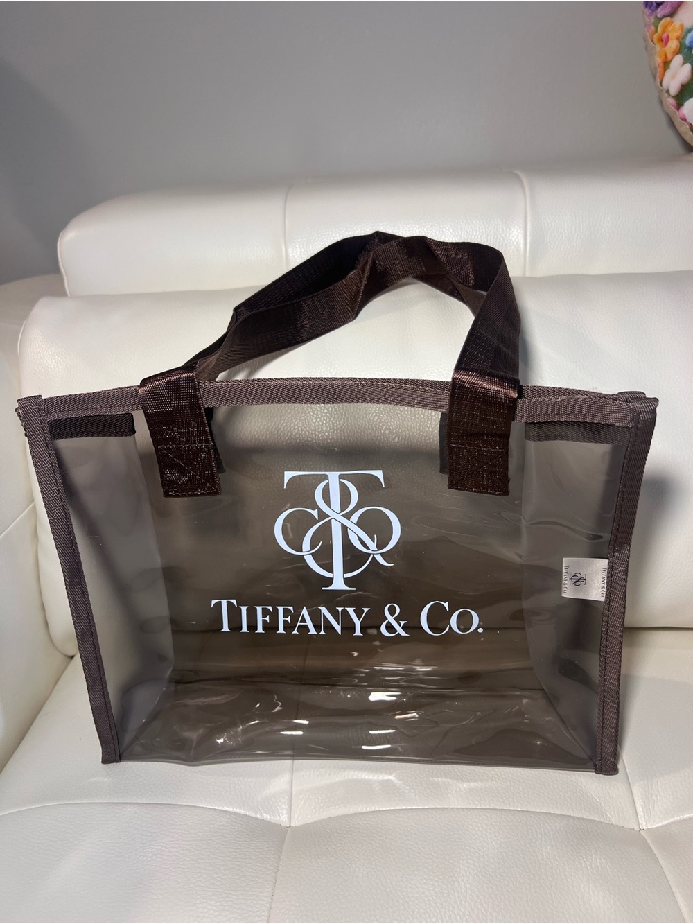 Tiffany & Co. Clear Tote with Brown Trim and Handles